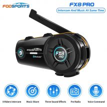 Fodsports FX8 Pro Intercomunicador de motocicleta Bluetooth Casco auriculares, BT Interfono,8 Riders 2000M,Música compartida, Doble chip, Radio FM.
