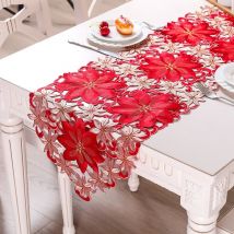 Weihnachten Polyester Blume bestickt aushöhlen Tisch läufer für Weihnachten Hochzeit Home Party Dekor Tischdecke Santa Tischdecke