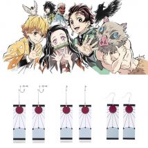 Anime Demone Slayer Kimetsu No Yaiba Kamado Tanjirou Orecchini Acrilico Clip Goccia Lunga Orecchio Gioielli Cosplay Puntelli Accessori Regalo