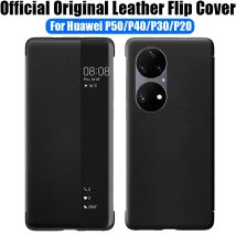 Offizielle original smart view wake up schlaf anruf id leder flip cover fall für huawei p60 p50 pro p40 p30 p20 pro