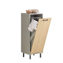 SoBuy BZR132-NG Wäscheschrank mit ausklappbarem Wäschesack Wäschetruhe Wäschekorb Badschrank Naturgrau BHT ca. 31,5x86x30cm