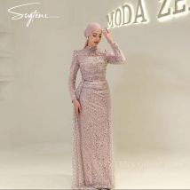 SSYTENS 2023 Muslim Sparkle Mermaid Abendkleider Kleider für Party Elegante Perlen High Neck Pailletten Langes Partykleid Maßgeschneidert