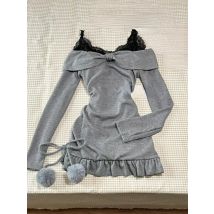 Sweet Sexy Lace Patchwork Black Camisole Dress for Women+ Long Sleeve Slim Fit Y2k Crop Tops Autumn New Two Piece Sets Outfits