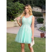 Mintgrün Stickerei Spitze-up Abendkleid V-ausschnitt Brautjungfer Kleid Applikationen Hochzeit Kleid Cocktail Kleid vestidos para mujer