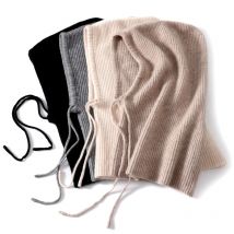 Damen-Mütze aus 100 % Wolle, gestrickt, mit Kordelzug, einfarbig, Ohr- und Nackenschutz, Wandern und Radfahren, weich, modisch, gemütlich für den Winter