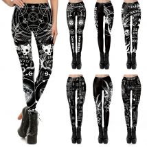 VIP FASHION Frau Gothic Leggings Sexy Steampunk Print Hosen Elastische Vintage Dünne Bleistift Hosen Knöchel Länge Cosplay Bottom