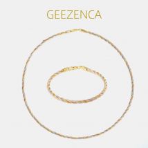 Italienisches 925er-Sterlingsilber, dreifarbig, 3 Fäden, gewebtes Schmuckset mit 18 cm Armband und 40 cm Halskette für Frauen, Geschenkparty