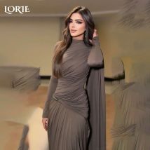 LORIE Modest Crepe Evening Dresses Elegant High Collar Shawl Pleats Mermaid Arabia Prom Gown Ruffle Party Dresses Customized