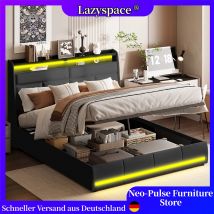 Letti doppi idraulici Lazyspace, struttura letto moderna in PU con spazio di archiviazione, letti imbottiti con luci a LED, mobili per la camera da letto di casa