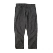 Maden Men's Vintage 12.8oz Grey Striped Jeans Straight Zip Fly with Pockets Tapered Pants Versatile Herringbone Cotton Trousers