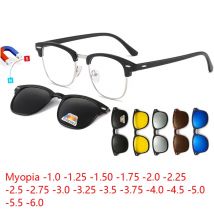 6-in-1-Myopie-polarisierte Sonnenbrille für Männer und Frauen, Clip-Magnet, klassischer Stil, Brille, individueller optischer Brillenrahmen – 0,5 bis 10