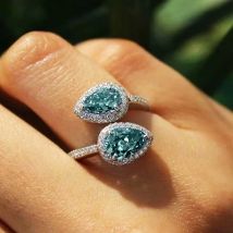 Anelli femminili classici Anelli regolabili in argento sterling 925 con gocce d'acqua con zirconi blu per le donne Promessa di gioielli da sposa d'amore