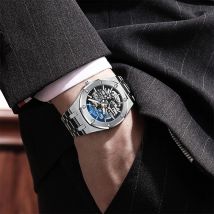 CHENXI High End Hollow Out Vollautomatische Herren-Mechanische Uhren Silber Schwarz Edelstahlarmbanduhr Für Herren 2025