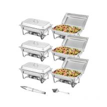 SucceBuy plato de frotamiento rectangular de 8 cuartos, 2/4/6 paquetes con sartenes de tamaño completo, calentador de Catering para Buffet, servidor, soporte plegable, bandeja de soporte de