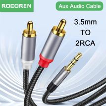 Rocoren-Cable de 3,5mm a 2RCA, Cable de Audio auxiliar, conector 3,5 a 2 RCA macho, divisor para TV Box, amplificador de vídeo, Cable de altavoz