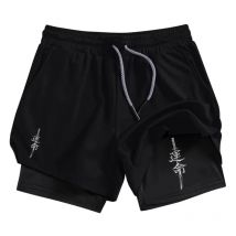 2-in-1-Performance-Shorts mit Samurai-Aufdruck für Herren, sportliche, schnell trocknende Shorts mit Handytasche, Sommer-Fitness-Workout-Laufshorts