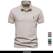 AIOPESON Polo da uomo di marca Polo in cotone da uomo Manica corta Polo solida ad alta quantità da uomo Nuovi abiti estivi