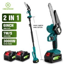 ONEGREEN 3000 W 6 Zoll Teleskopstange Elektrische Kettensäge 2 IN 1 High Branch Garten Beschneiden Elektrowerkzeug für 21 V 18 V Batterie
