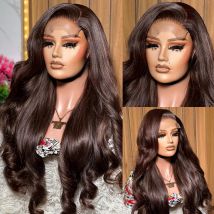 Parrucca Frontale in Pizzo HD 13x6 Marrone Cioccolato, Capelli Umani, 30 Pollici, Densità 180% # Parrucche Senza Colla con Chiusura in Pizzo 4x4 7x5 a Onde Morbide in 4 Colori