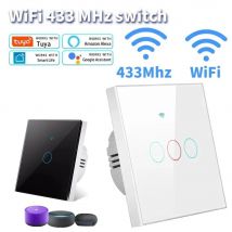 EU Tuya WiFi Smart Switch Funktioniert Mit Alexa Kein Neutralleiter Drahtlose RF433Mhz Remote Wand Touch Sensor Beleuchtet Schalter 1/2/3Gang