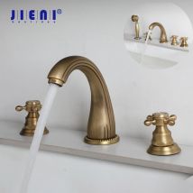JIENI Rubinetto per vasca da bagno in ottone antico Rubinetto per lavabo vintage con doppie manopole Montaggio su piano Miscelatore caldo freddo Set con doccetta