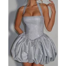 Bandage Patchwork Simple Chic Mini Dress, Women Summer Halter Sleeveless Party Dress, 2025 Sweet Holiday Backless Ladies Dress