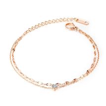 Doppellagiges Damenarmband mit Zirkonia, verstellbare Kette, Roségold/Silberfarben, für Jubiläen, Partys, Schwestern, Schmuck