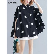 Black Vintage Polka Dot Print Blouse Women New Chiffon Lapel Short Sleeve Loose Casual Shirt Tops Fashion Summer Clothes 2026