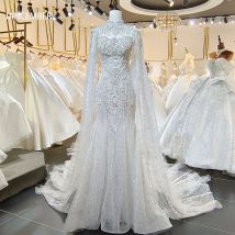 Wholesale Wedding Dress Sequins With Cape Lace Sequins A-line Sleeveless Strapless Bride Dress Back Button Robe De Mariee