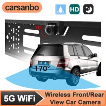 Carsanbo WiFi 5G coche inalámbrico vista frontal/trasera cámara de estacionamiento inverso marco de matrícula de la UE para visión nocturna IOS/Android