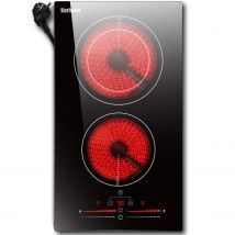 Placa de cerámica Karinear de 2 zonas, placa de cerámica de vidrio integrada con 2 quemadores, Cerami con enchufe, control táctil, zona de cocción de doble anillo