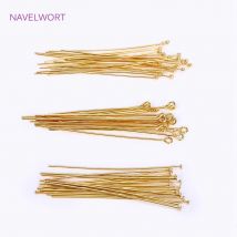 50 teile/los 18K Gold Überzogene Pins Messing Kugelkopf/Flachkopf/Augenkopf Pins Liefert Für Schmuck DIY Perlen Zubehör Großhandel