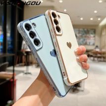 Luksusowe etui z powłoką galwaniczną do Samsung Galaxy S24 S22 S23 S25 Ultra S23 FE A17 A16 A53 A55 A54 A35 z wzorem serca na boku