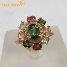 SACE GEMS Luxusringe aus 925er-Sterlingsilber, 5 x 7 mm, natürlicher Turmalin, für Damen, Erstellt, Hochzeit, Verlobung, Party, edler Schmuck