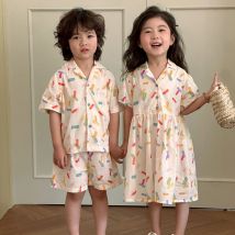 Kleidung für Brüder und Schwestern, 2023, Sommer, neuer Jungenanzug aus reiner Baumwolle, 1–10 Jahre, Baby-Mädchen-Kleid, modische Kleidung