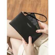 Einfache einfarbige dünne lange Brieftasche aus PU-Leder mit großer Kapazität und Reißverschluss, klassische Mode-Damenhandtasche, bietet Platz für Mobiltelefone