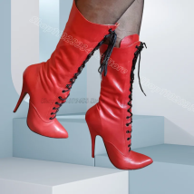 Rote Schnürstiefel aus mattem Leder, solide, spitze Zehen, britischer Stil, Frühling, Damen, Party, lässig, kurze Stiefel, 2025, Zapatos Para Mujere