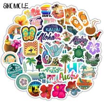 10/30/50PCS Cartoon Hawaii Tropischen Strand Aufkleber Sommer Hibiskus Blume DIY Spielzeug Laptop Skateboard Gepäck Helm Aufkleber F5