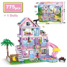 City Friends Girl's Villa Building Blocks MOC Three-Story Building Coconut Tree Slide Houses Figures Bricks Toys for Kids Gifts
