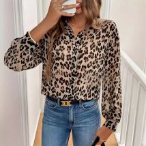 2025 herbst frauen Langarm Mode Lässig Taste Revers Leopard Print Shirt Top frauen Vielseitige Täglichen Leopard Print hemd
