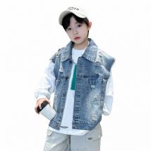 Vintage Muster Teenager Junge Zerrissene Denim Westen Kinder Junge Neue Frühling Herbst Ärmellose Jacke Teenager Zerstört Denim Westen 5-14