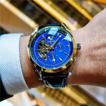 Luxuriöse automatische mechanische Herrenuhr, cooles halbkugelförmiges Design, meistverkaufte Herrenuhr, Mondphasenzeiger, Skelett-Design, das beste Geschenk für ihn, keine Batterie erforderlich
