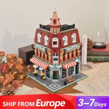 MINI Mattoni Esperto creativo Street Cafe Modello City Villa Store House Building Blocks con illuminazione Educazione Assemblare giocattolo, regali