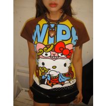 Y2K Sanrio Hello Kitty Nuovo Anime Moda Breve Magliette Estate Carino Magliette Cartoon Stampato High Street Gotico Breve Hottie T-shirt
