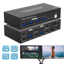 2 x2 KVM Switch Dual Monitor 4k 60Hz HDMI 2.0 KVM Switch Display esteso HDMI DisplayPort USB 3.0 KVM Switch 2 in 2 out per PC