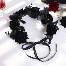 Handgefertigte schwarze Rosenblüten-Tiara, Hochzeitskrone, Stirnband, Brautgirlande für Frauen, Kranz, Halloween-Party, Haarschmuck