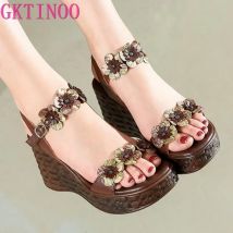 GKTINOO Echtes Leder Retro High Heels Sandalen Frauen Schuhe Schnalle Riemen 2025, Neue Frühling