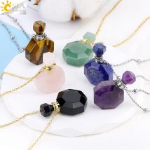 CSJA Naturstein Tigerauge Parfüm Halskette Achteck Flasche Anhänger Luxus Ätherisches Öl Diffusor für Frauen Halsketten H641