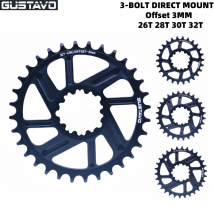 GUSTAVO Corona per bicicletta 3-BOLT MONTAGGIO DIRETTO Offset 3MM di larghezza Denti stretti Ruota dentata per bambini Guarnitura per bicicletta 26T 28T 30T 32T