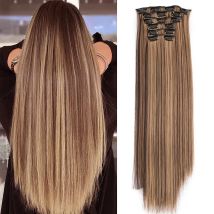 Synthetische Clip-in-Haarverlängerungen, 6 Stück, Haarverlängerungen, 61 cm lang, gerade, 16 Clip-on-Haarteile für Frauen und Mädchen